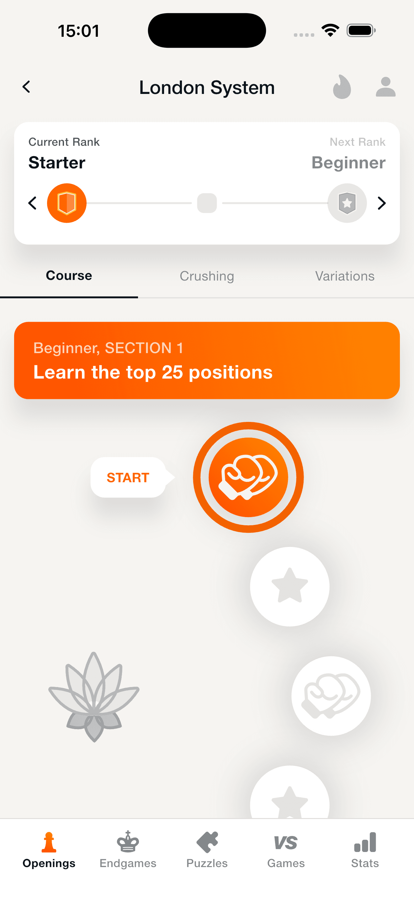 Lotus Chess opening training screen